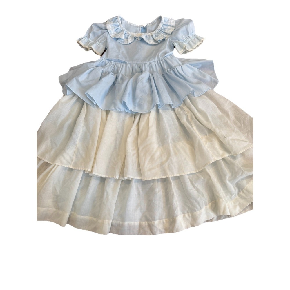 Girls Dress VTG Tiered Layered Party Ruffle Blue Princess Fancy Full‎ 6 8 FLAW
